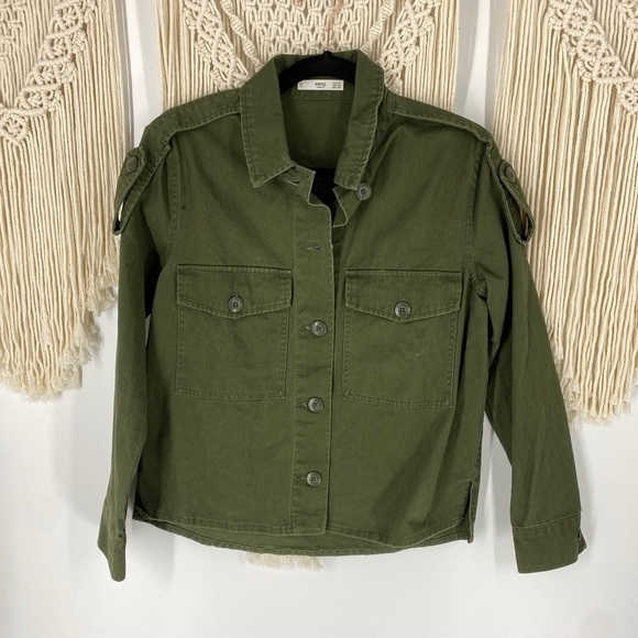 Mango Casual Cotton Button Front Utility Jacket Army Green Coat - Picture 1 of 6